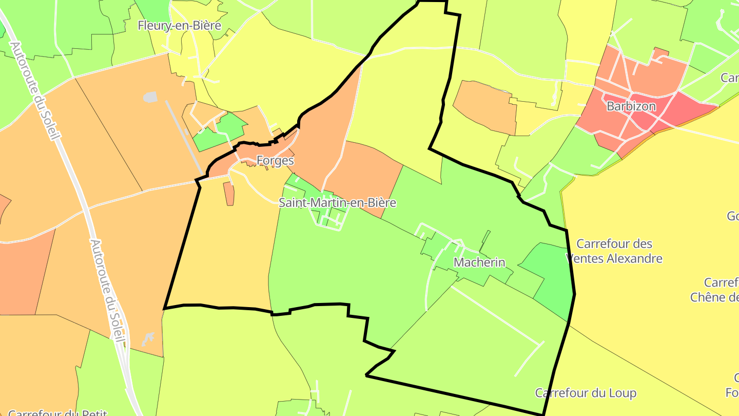 Carte des prix de l'immobilier Saint-Martin-en-Bière