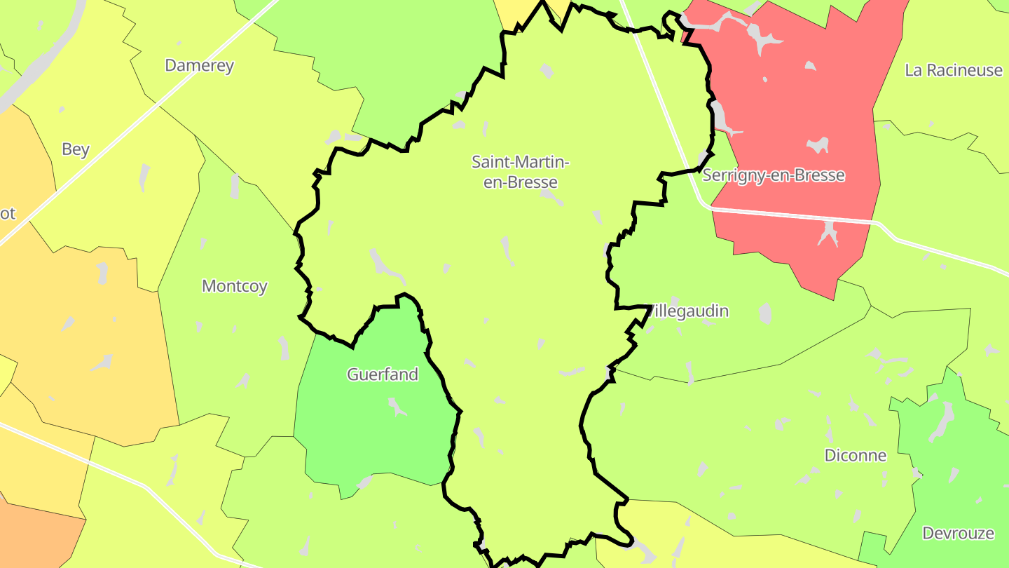 Carte des prix de l'immobilier Saint-Martin-en-Bresse