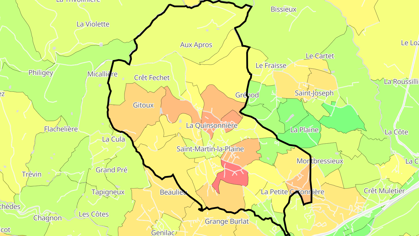 Carte des prix de l'immobilier Saint-Martin-la-Plaine