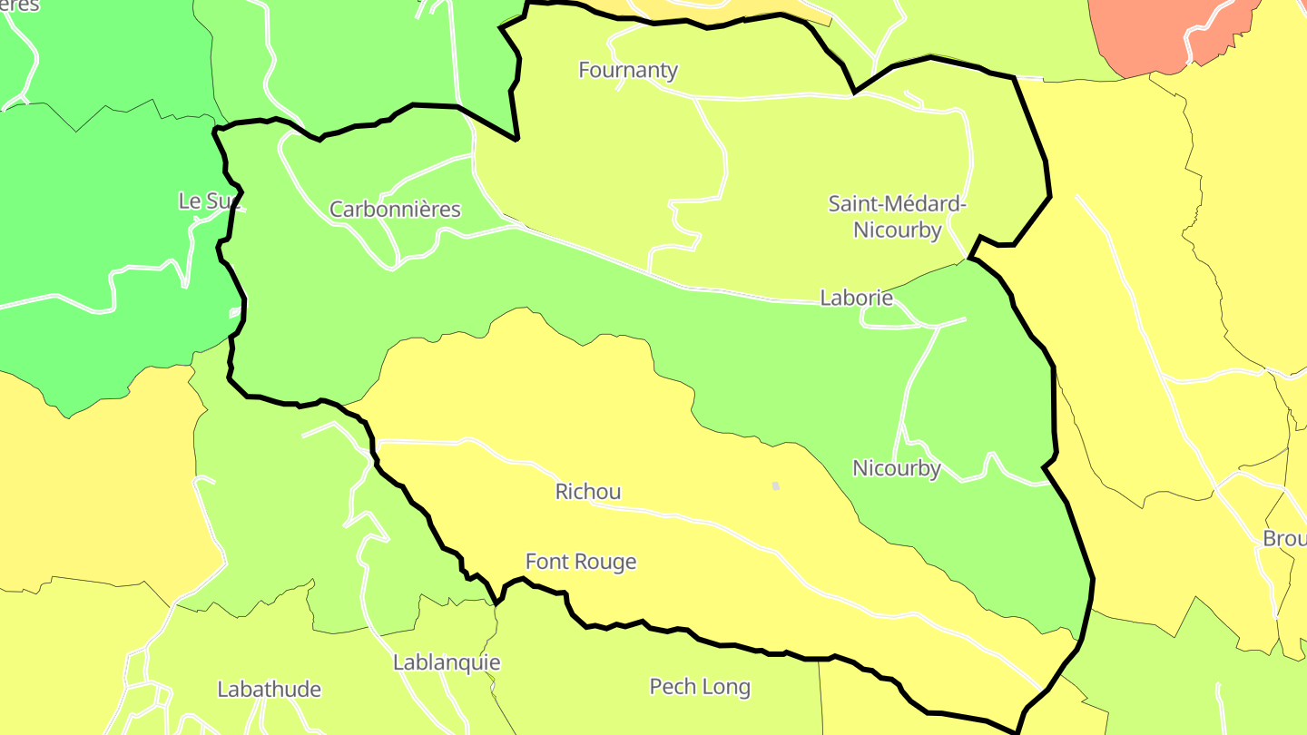 Carte des prix de l'immobilier Saint-Médard-Nicourby