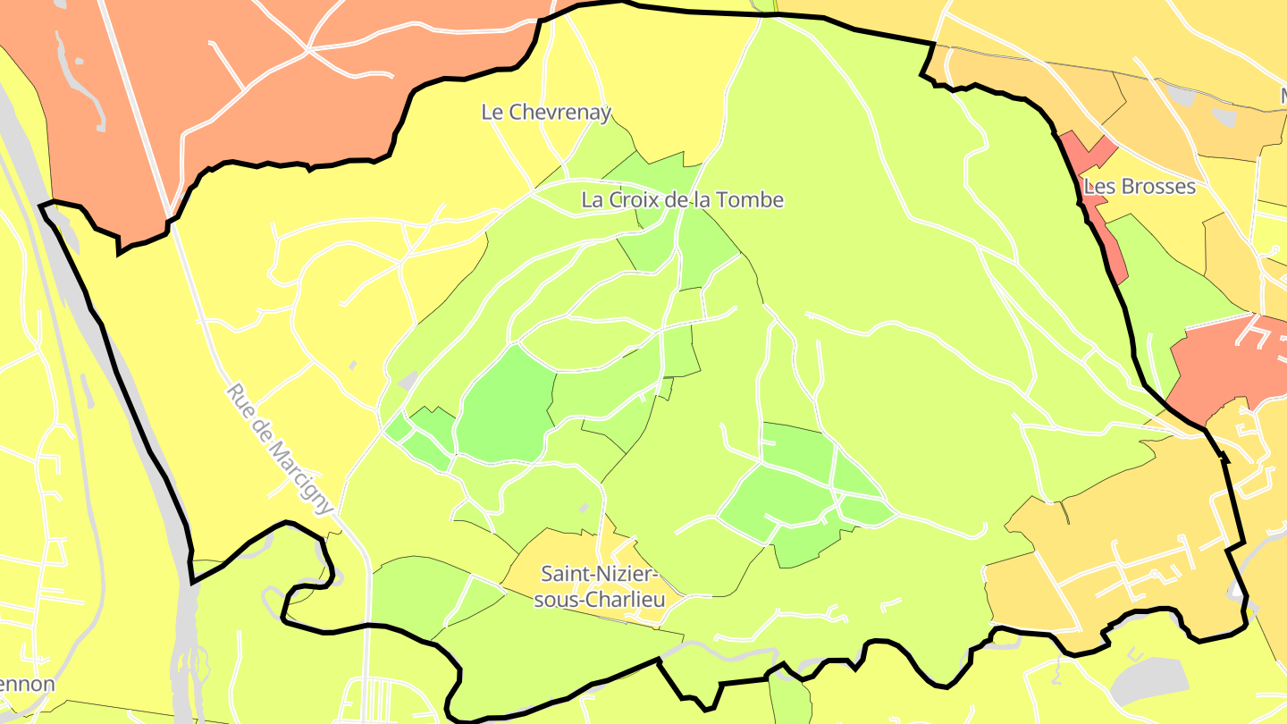 Carte des prix de l'immobilier Saint-Nizier-sous-Charlieu
