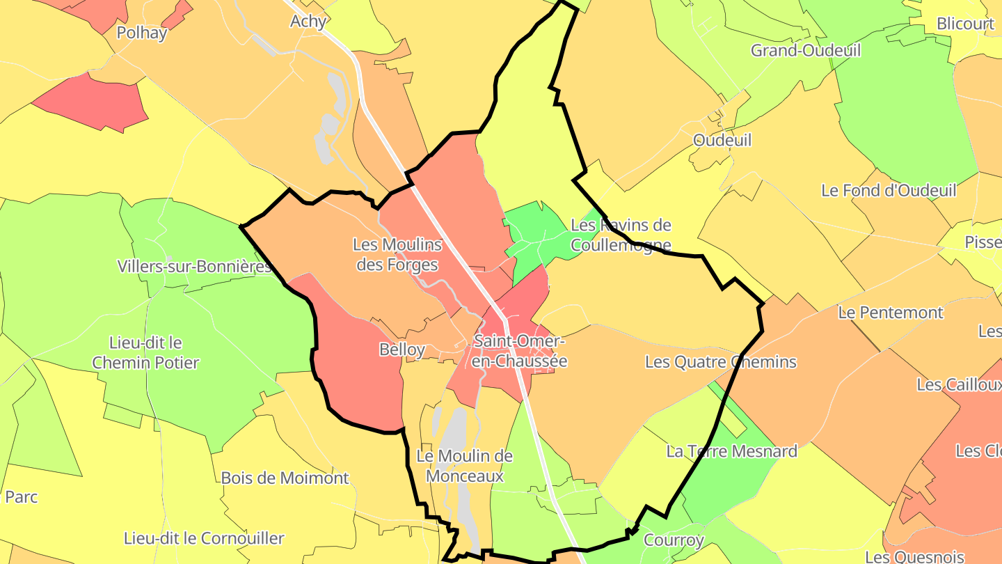 Carte des prix de l'immobilier Saint-Omer-en-Chaussée