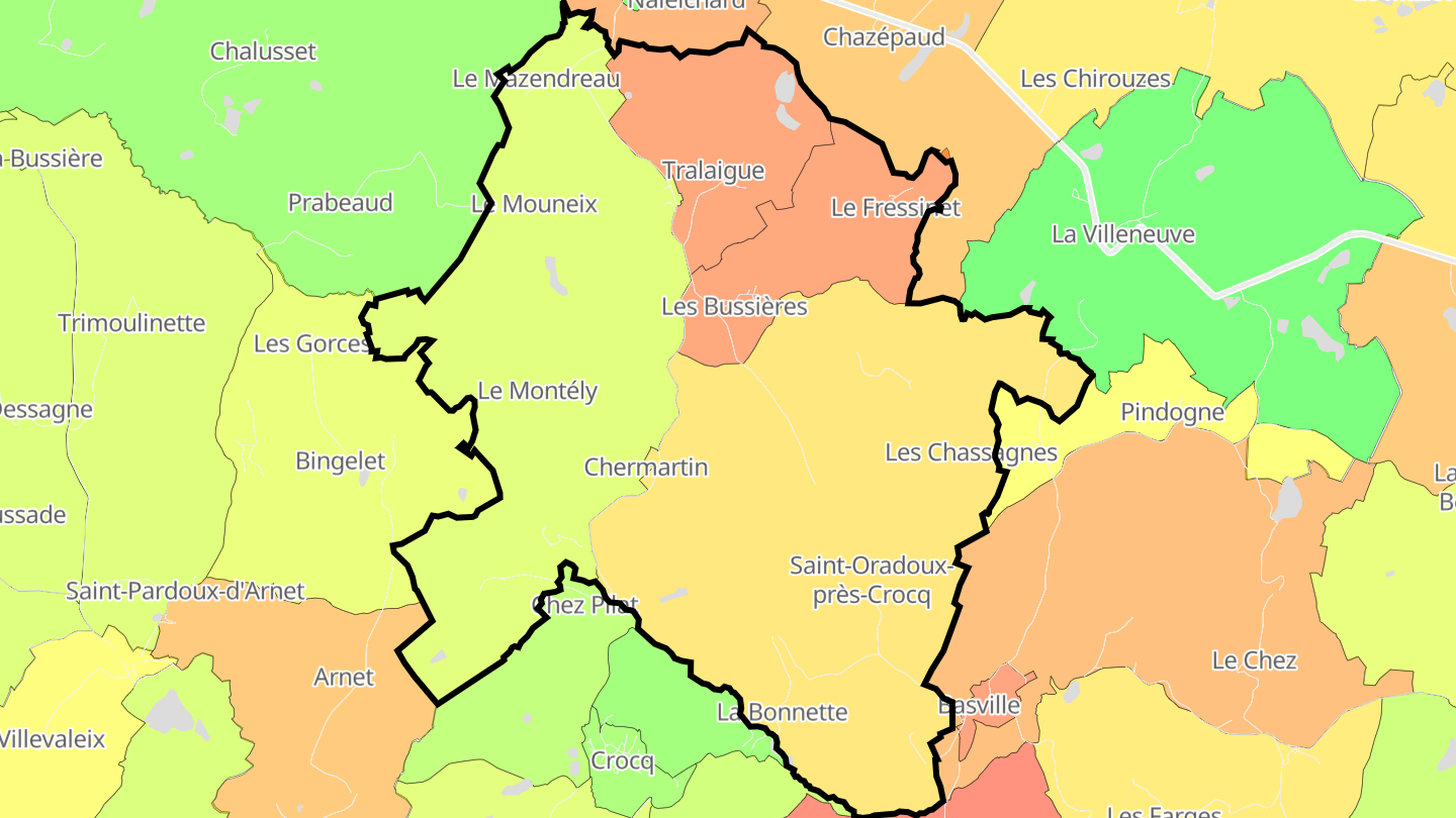 Carte des prix de l'immobilier Saint-Oradoux-près-Crocq