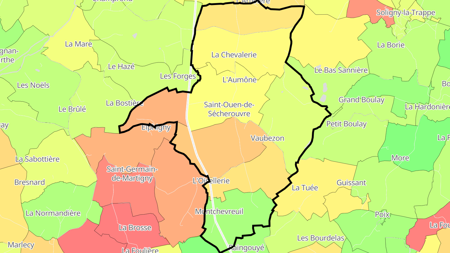 Carte des prix de l'immobilier Saint-Ouen-de-Sécherouvre