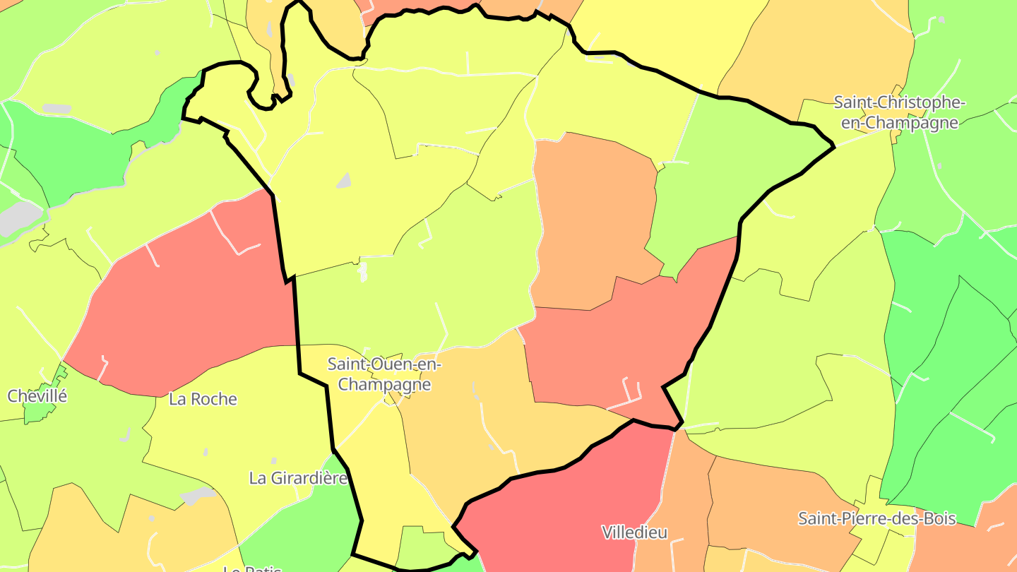 Carte des prix de l'immobilier Saint-Ouen-en-Champagne