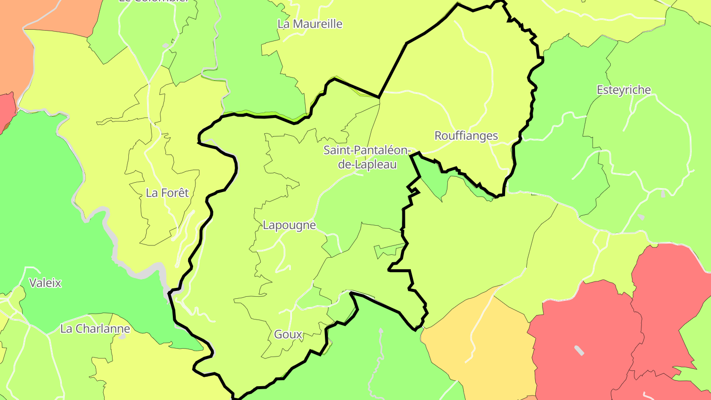 Carte des prix de l'immobilier Saint-Pantaléon-de-Lapleau