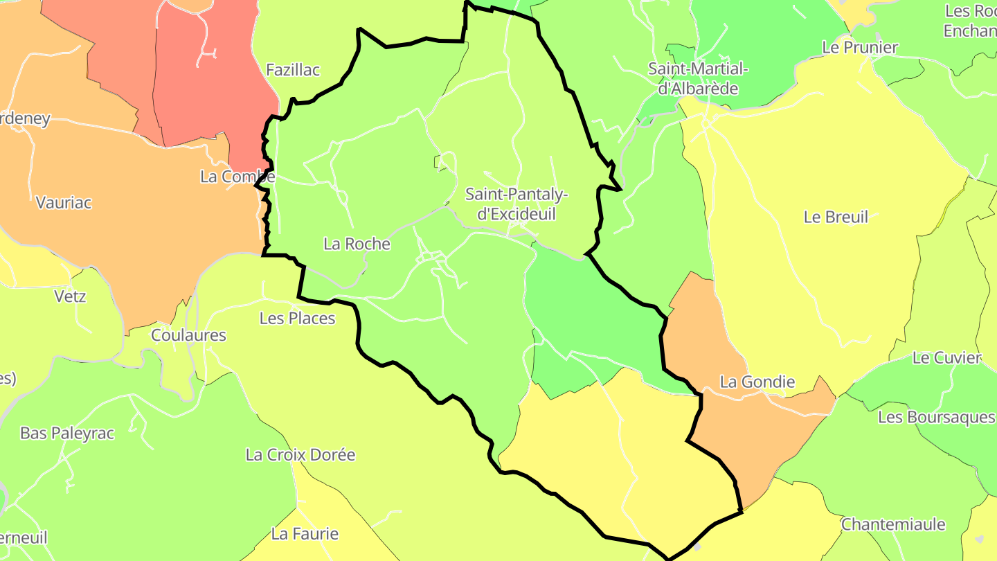 Carte des prix de l'immobilier Saint-Pantaly-d'Excideuil