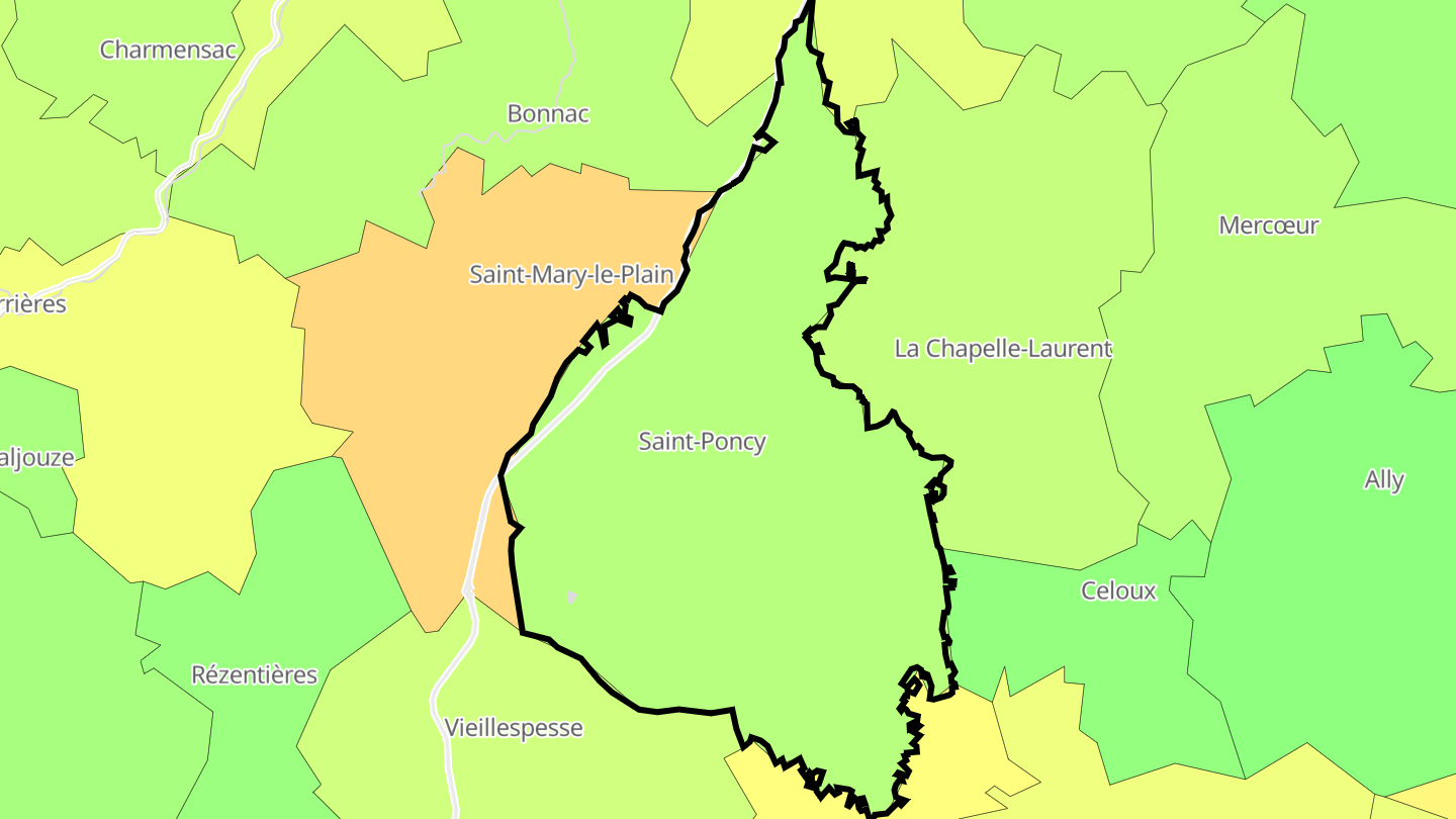 Carte des prix de l'immobilier Saint-Poncy