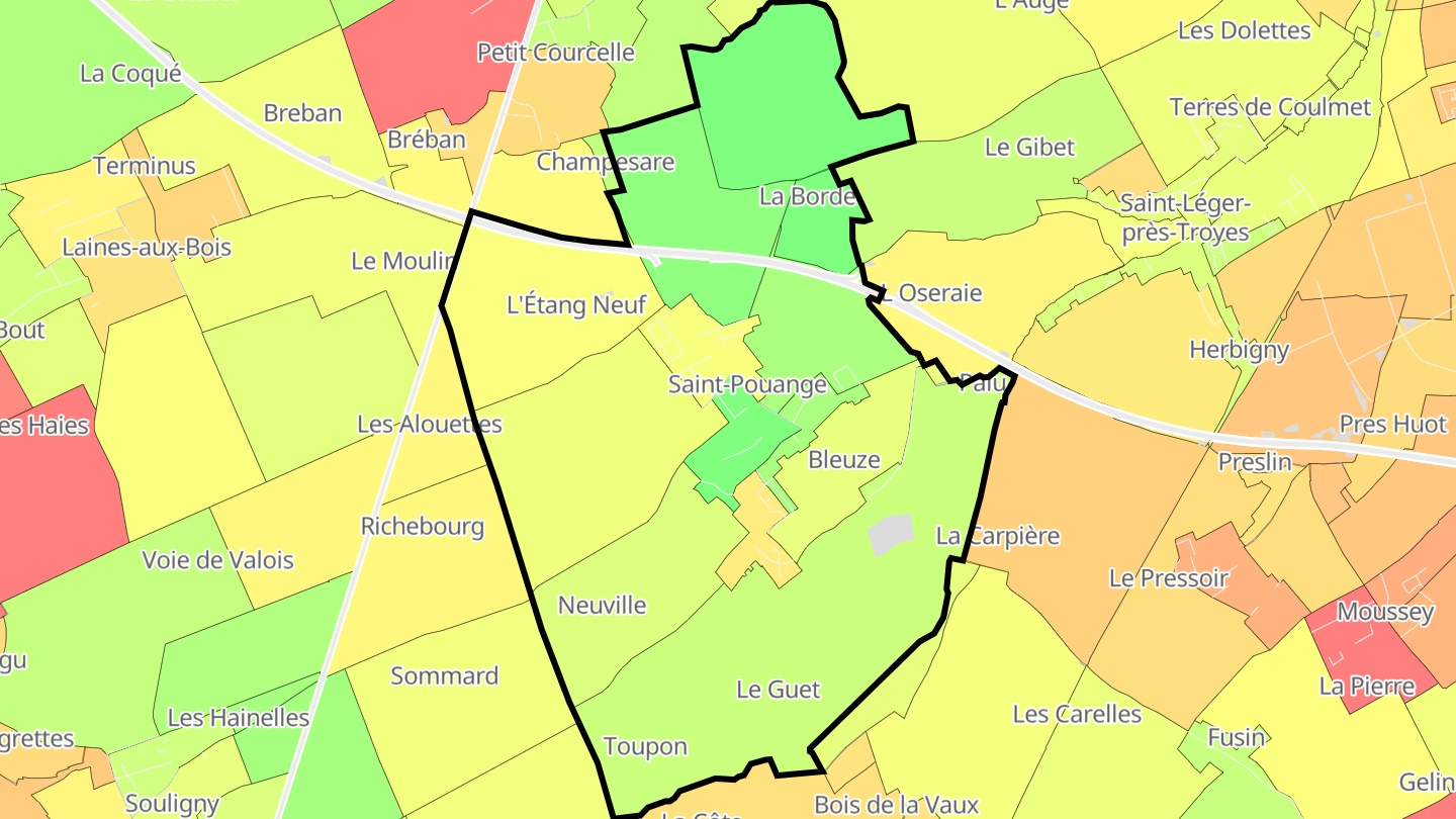 Carte des prix de l'immobilier Saint-Pouange