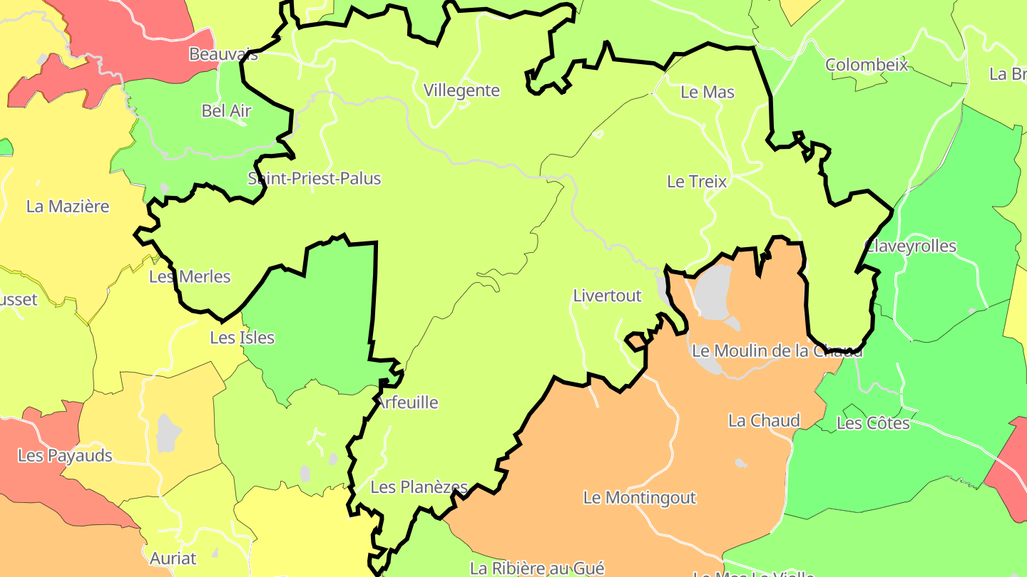 Carte des prix de l'immobilier Saint-Priest-Palus