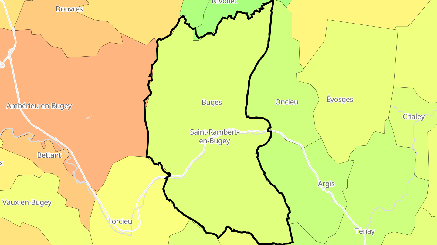 Carte des prix de l'immobilier Saint-Rambert-en-Bugey