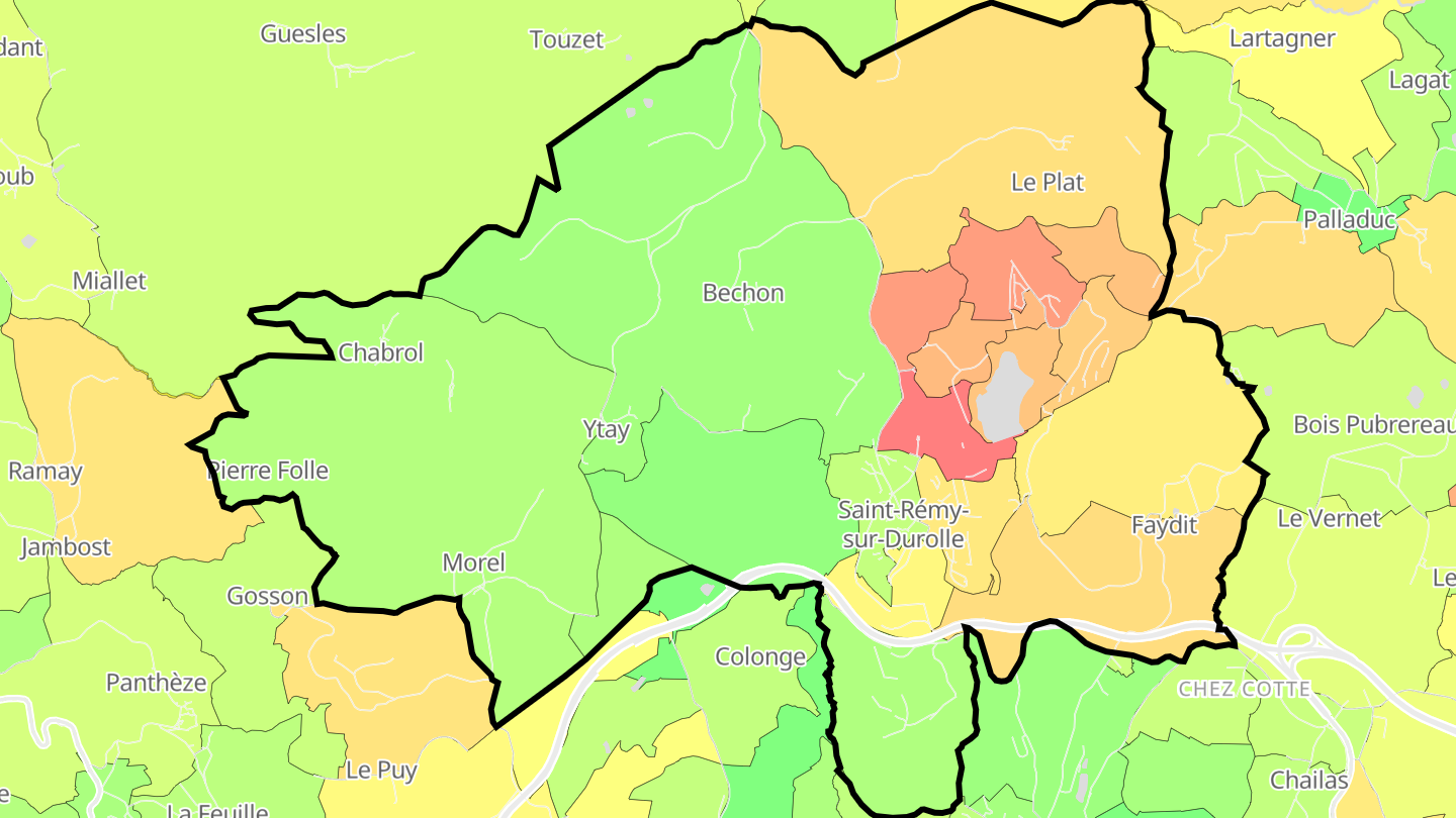 Carte des prix de l'immobilier Saint-Rémy-sur-Durolle