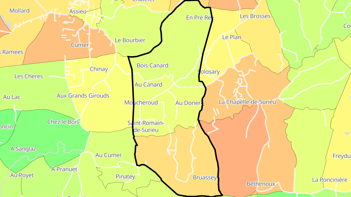 Carte des prix de l'immobilier Saint-Romain-de-Surieu
