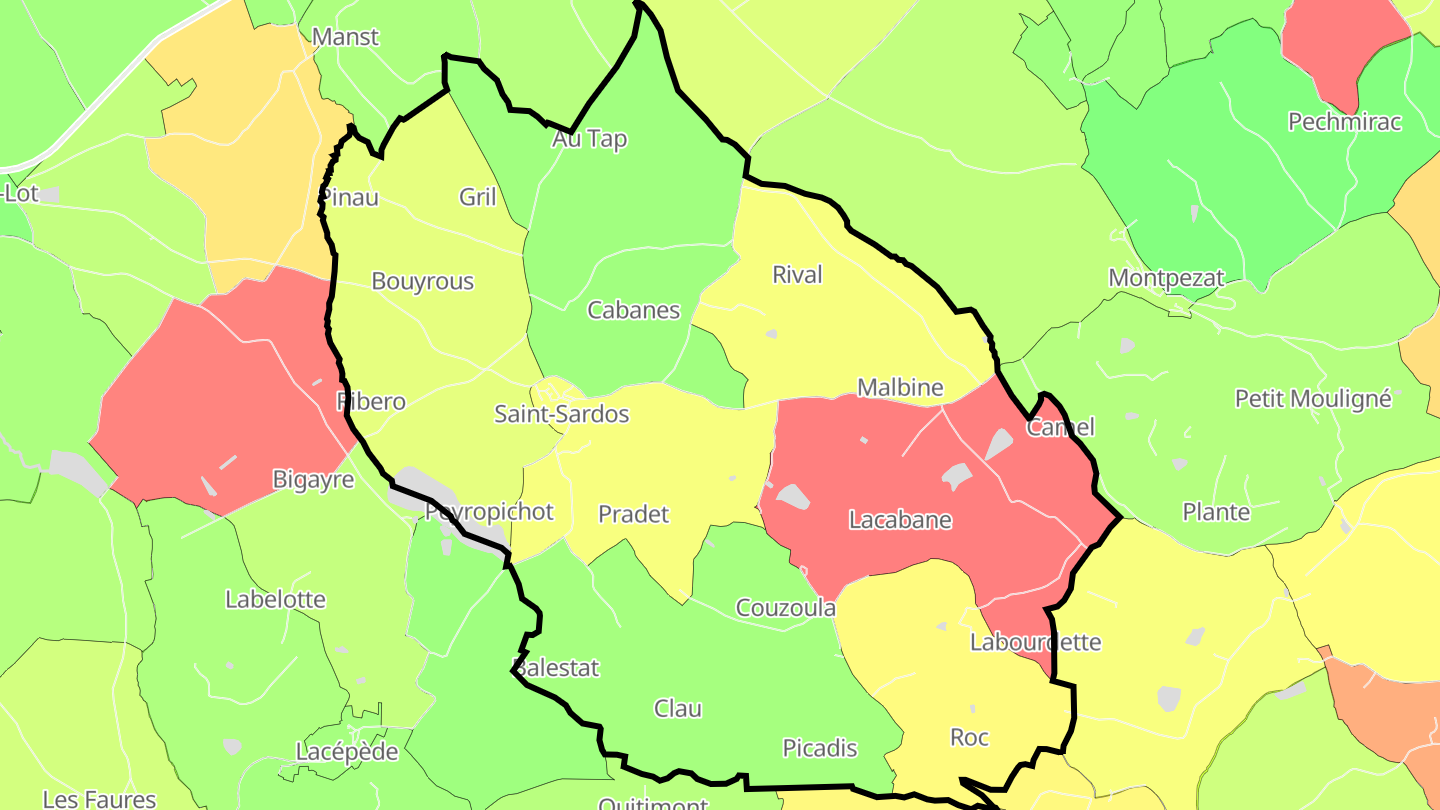 Carte des prix de l'immobilier Saint-Sardos