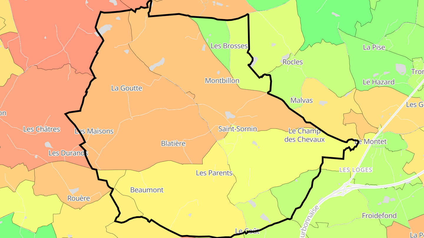 Carte des prix de l'immobilier Saint-Sornin