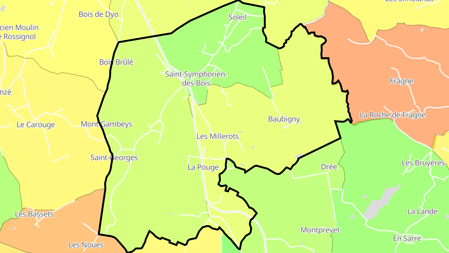 Carte des prix de l'immobilier Saint-Symphorien-des-Bois
