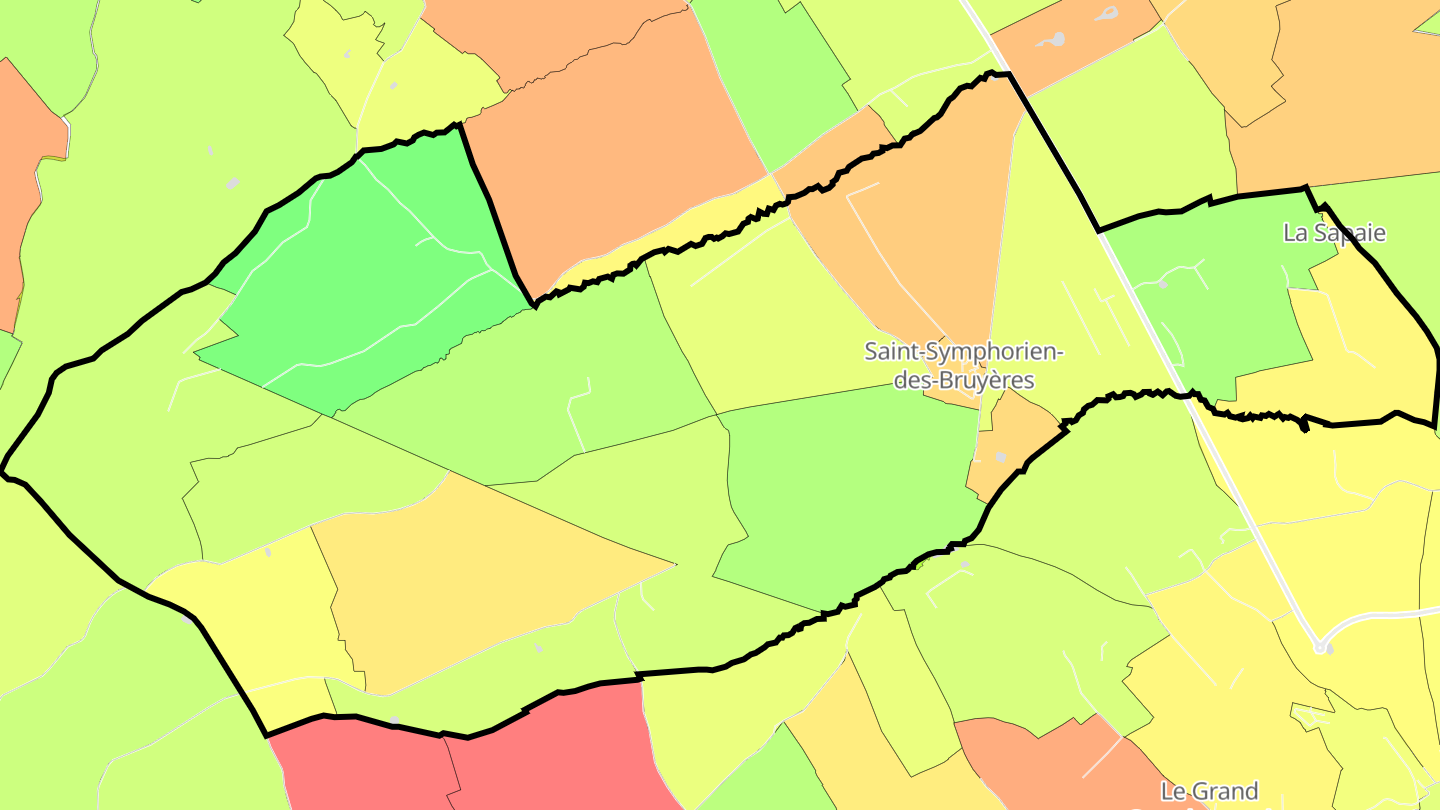 Carte des prix de l'immobilier Saint-Symphorien-des-Bruyères