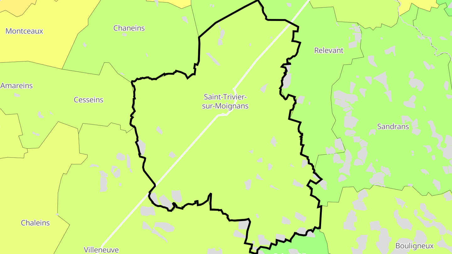 Carte des prix de l'immobilier Saint-Trivier-sur-Moignans