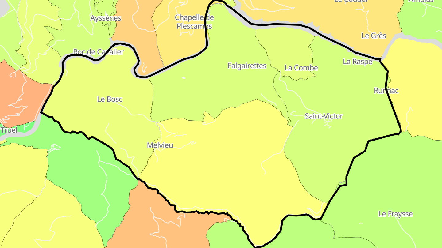 Carte des prix de l'immobilier Saint-Victor-et-Melvieu