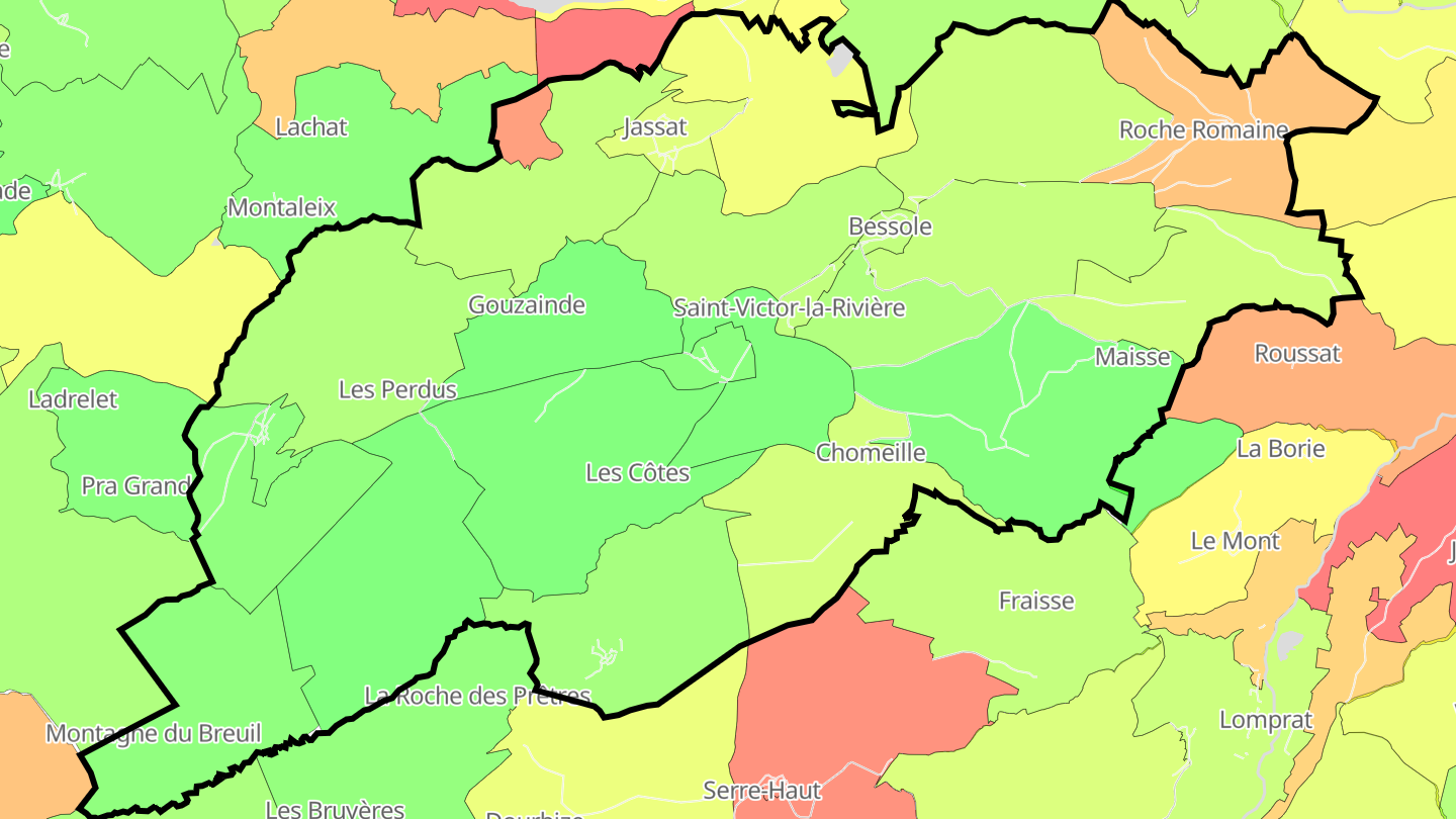 Carte des prix de l'immobilier Saint-Victor-la-Rivière
