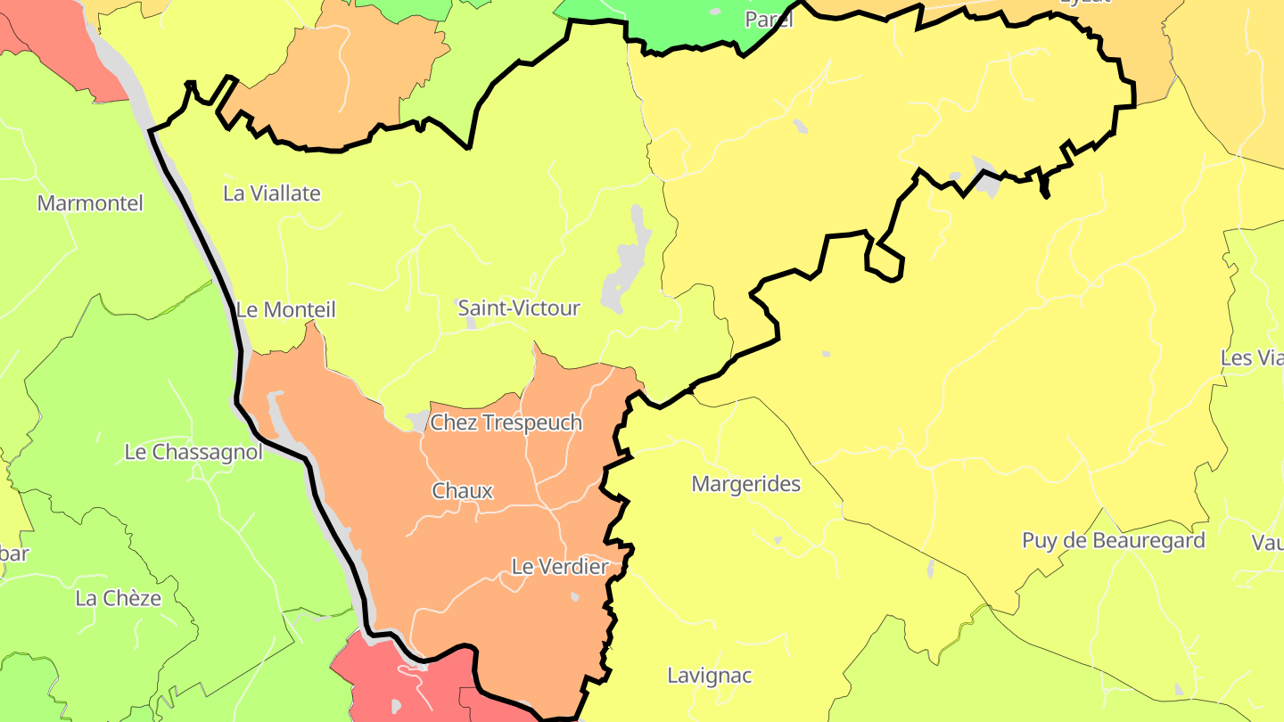 Carte des prix de l'immobilier Saint-Victour