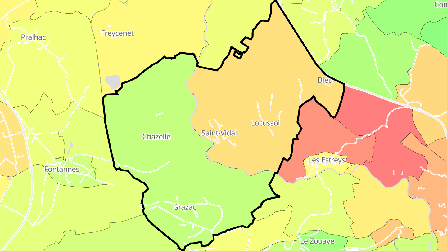 Carte des prix de l'immobilier Saint-Vidal