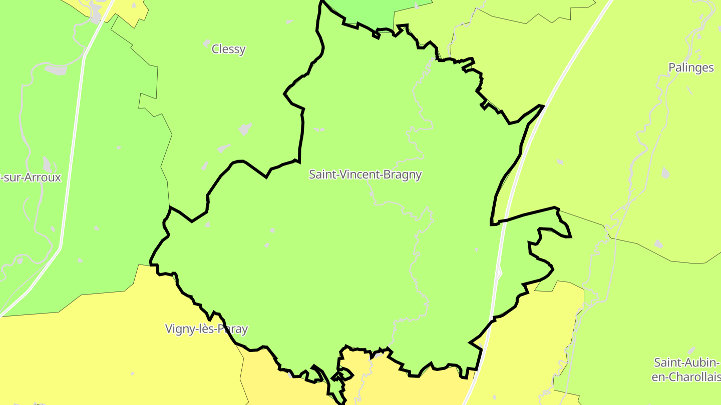 Carte des prix de l'immobilier Saint-Vincent-Bragny
