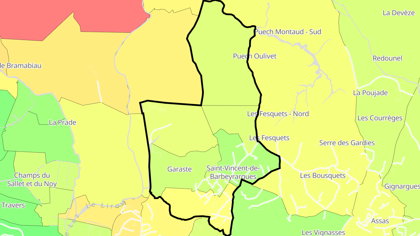 Carte des prix de l'immobilier Saint-Vincent-de-Barbeyrargues