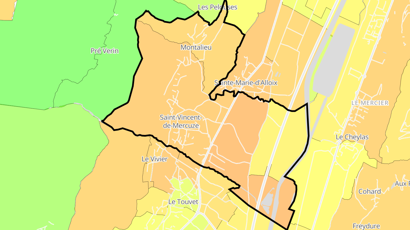 Carte des prix de l'immobilier Saint-Vincent-de-Mercuze