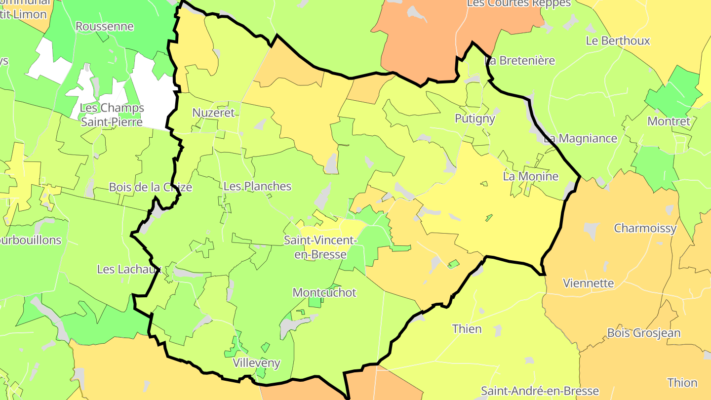 Carte des prix de l'immobilier Saint-Vincent-en-Bresse