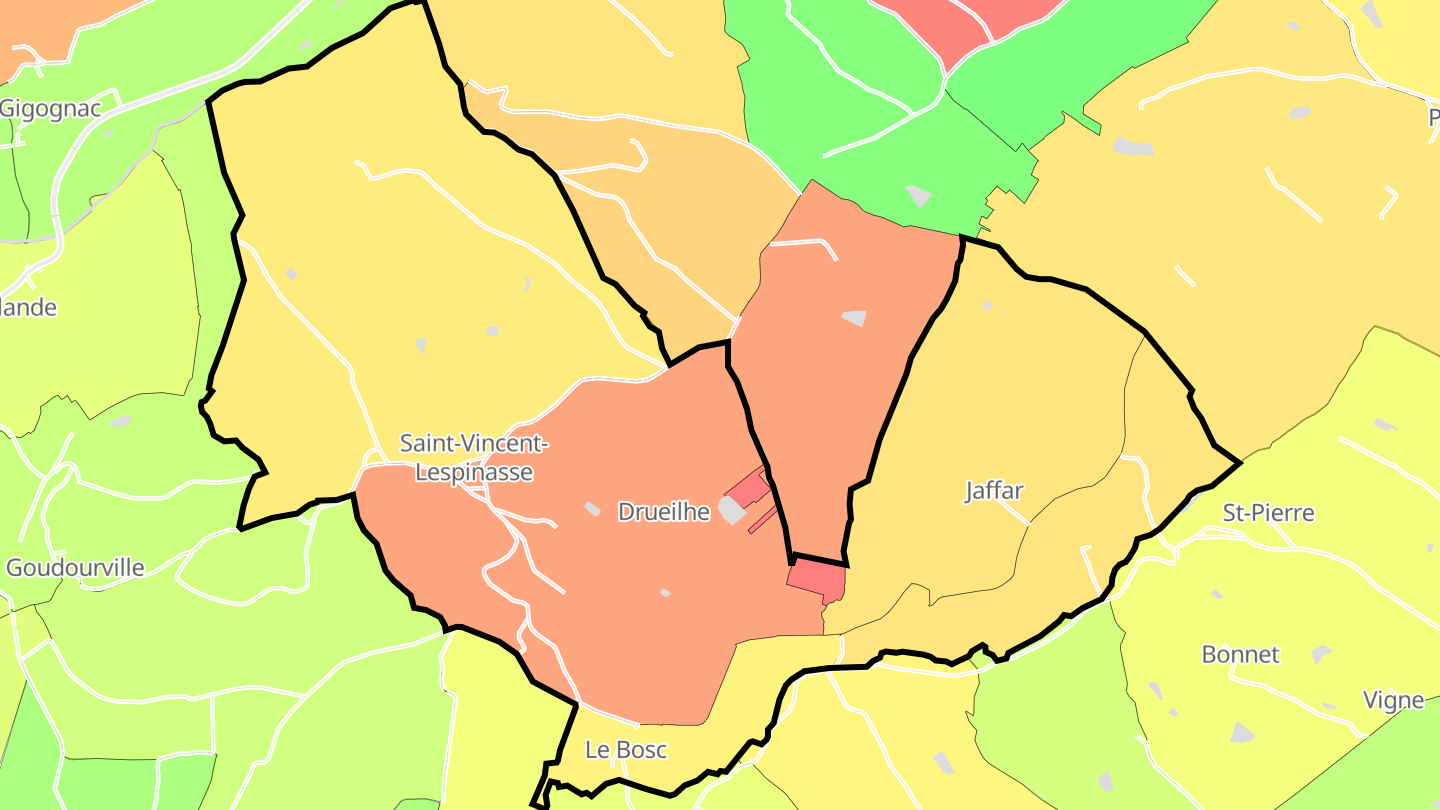 Carte des prix de l'immobilier Saint-Vincent-Lespinasse