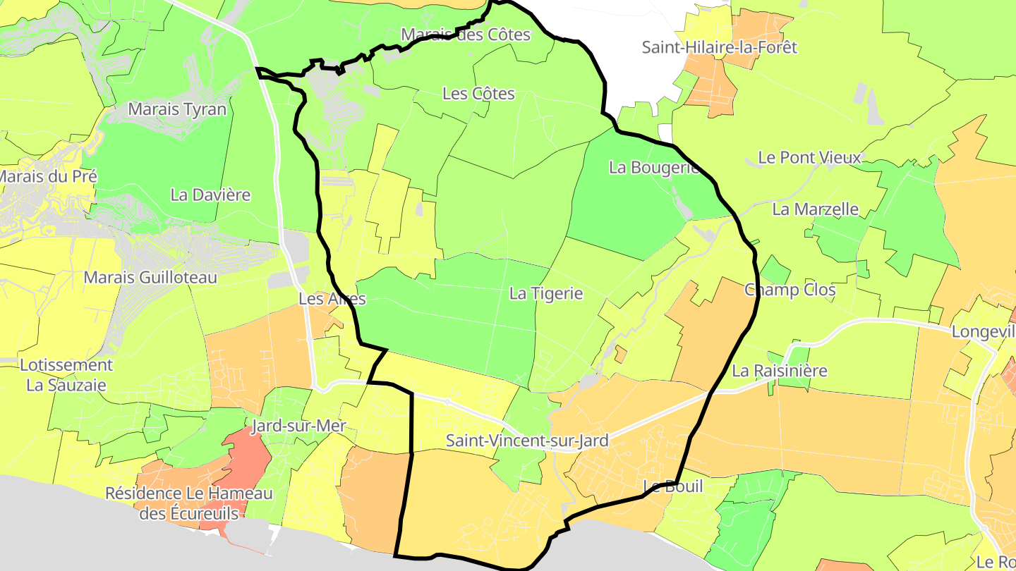 Carte des prix de l'immobilier Saint-Vincent-sur-Jard