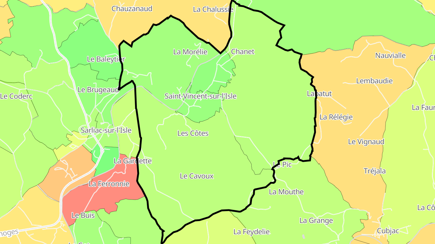 Carte des prix de l'immobilier Saint-Vincent-sur-l'Isle