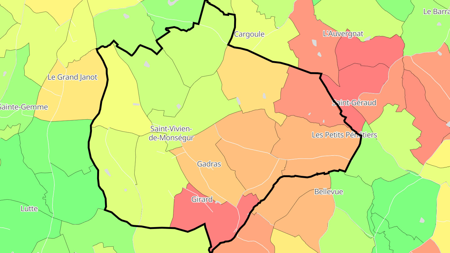 Carte des prix de l'immobilier Saint-Vivien-de-Monségur
