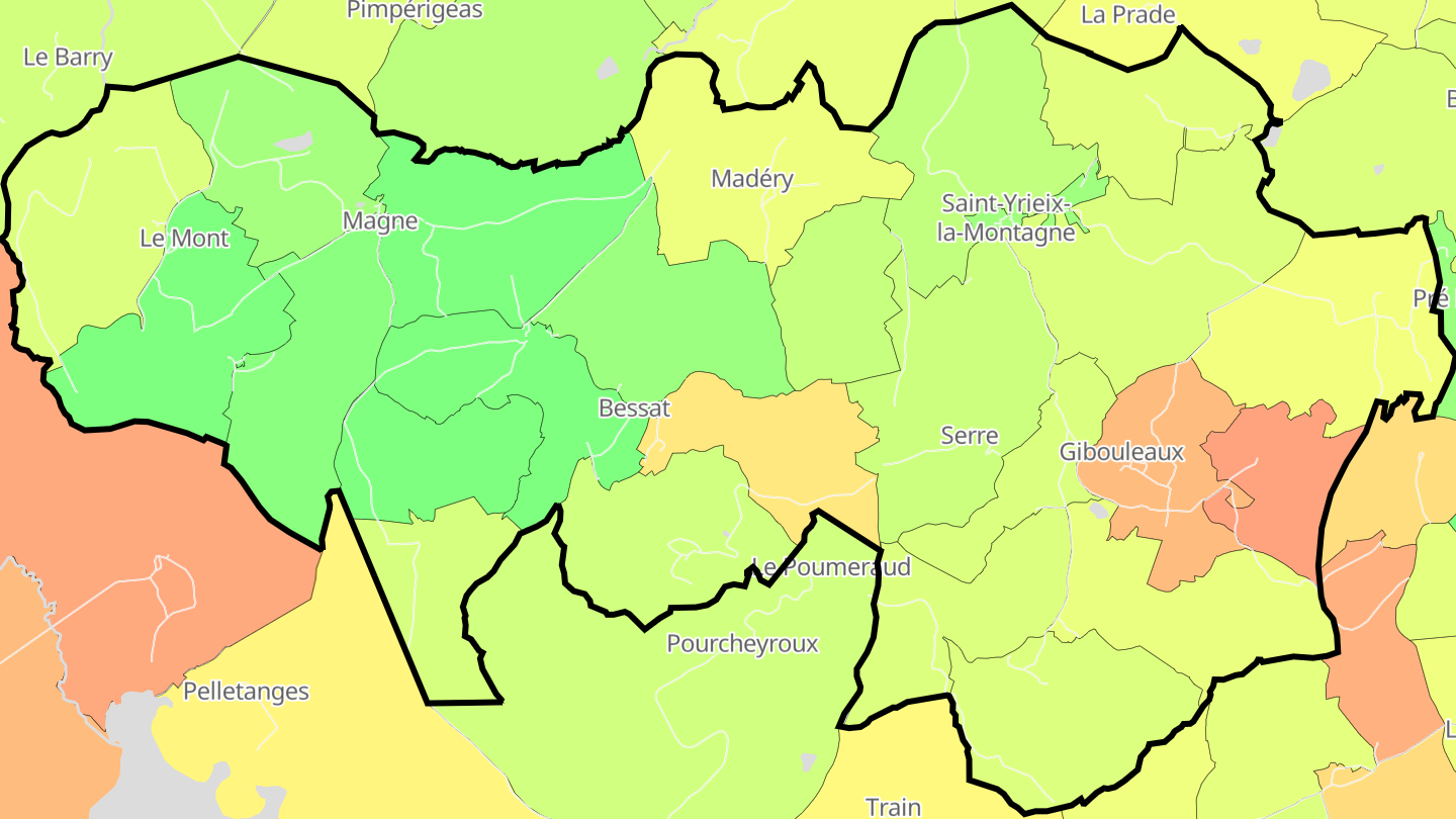 Carte des prix de l'immobilier Saint-Yrieix-la-Montagne