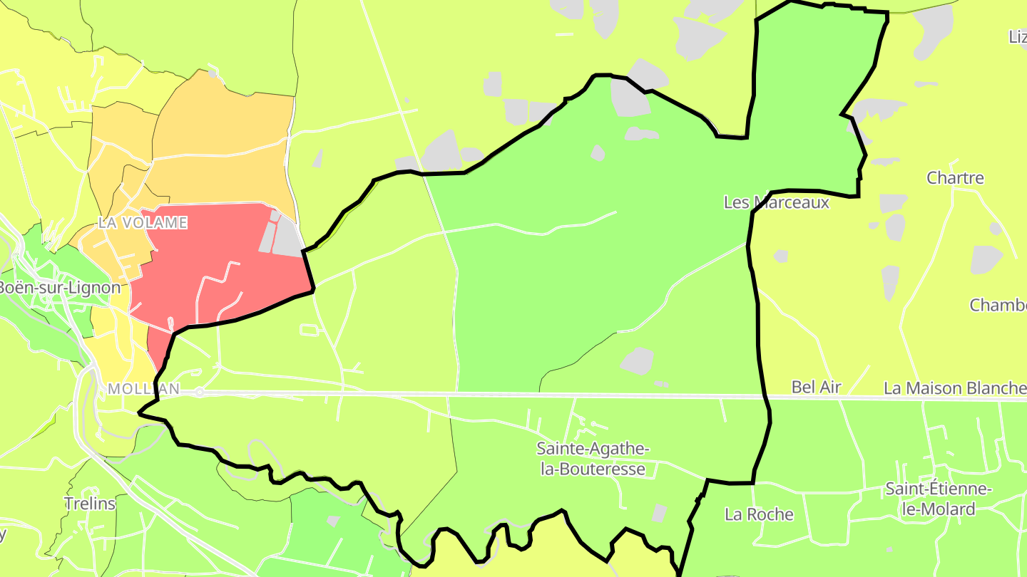 Carte des prix de l'immobilier Sainte-Agathe-la-Bouteresse