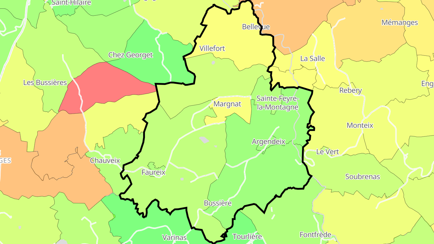 Carte des prix de l'immobilier Sainte-Feyre-la-Montagne