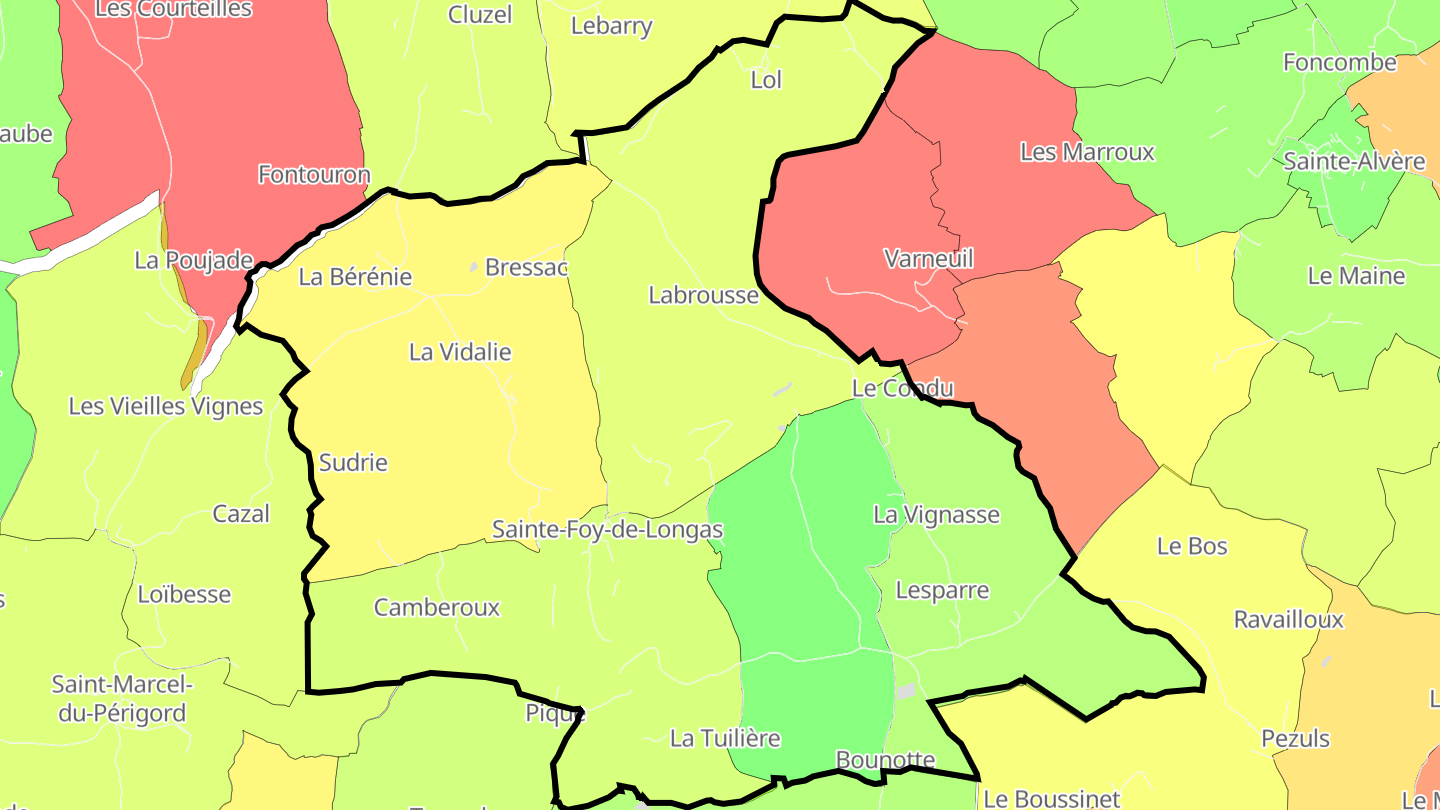Carte des prix de l'immobilier Sainte-Foy-de-Longas