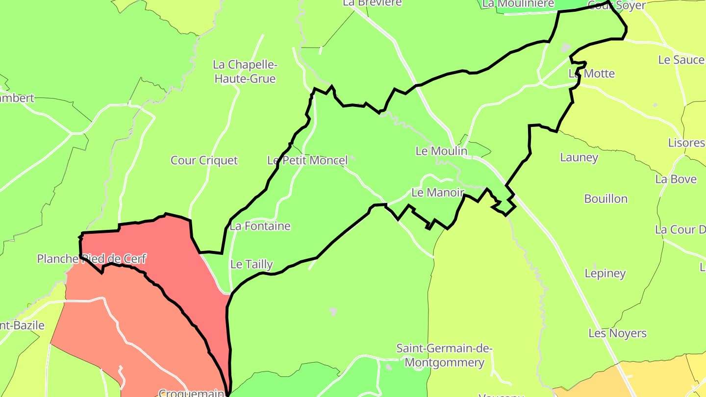 Carte des prix de l'immobilier Sainte-Foy-de-Montgommery