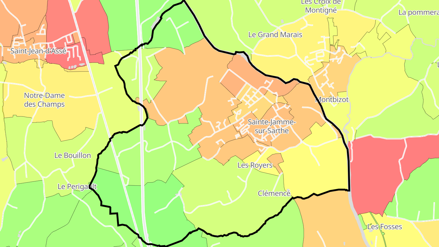 Carte des prix de l'immobilier Sainte-Jamme-sur-Sarthe