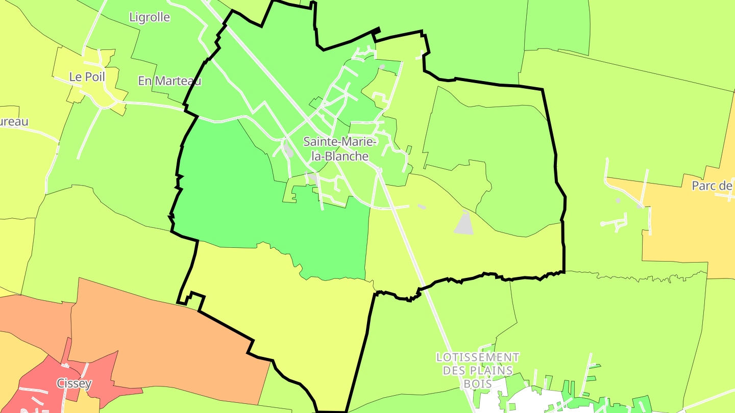 Carte des prix de l'immobilier Sainte-Marie-la-Blanche