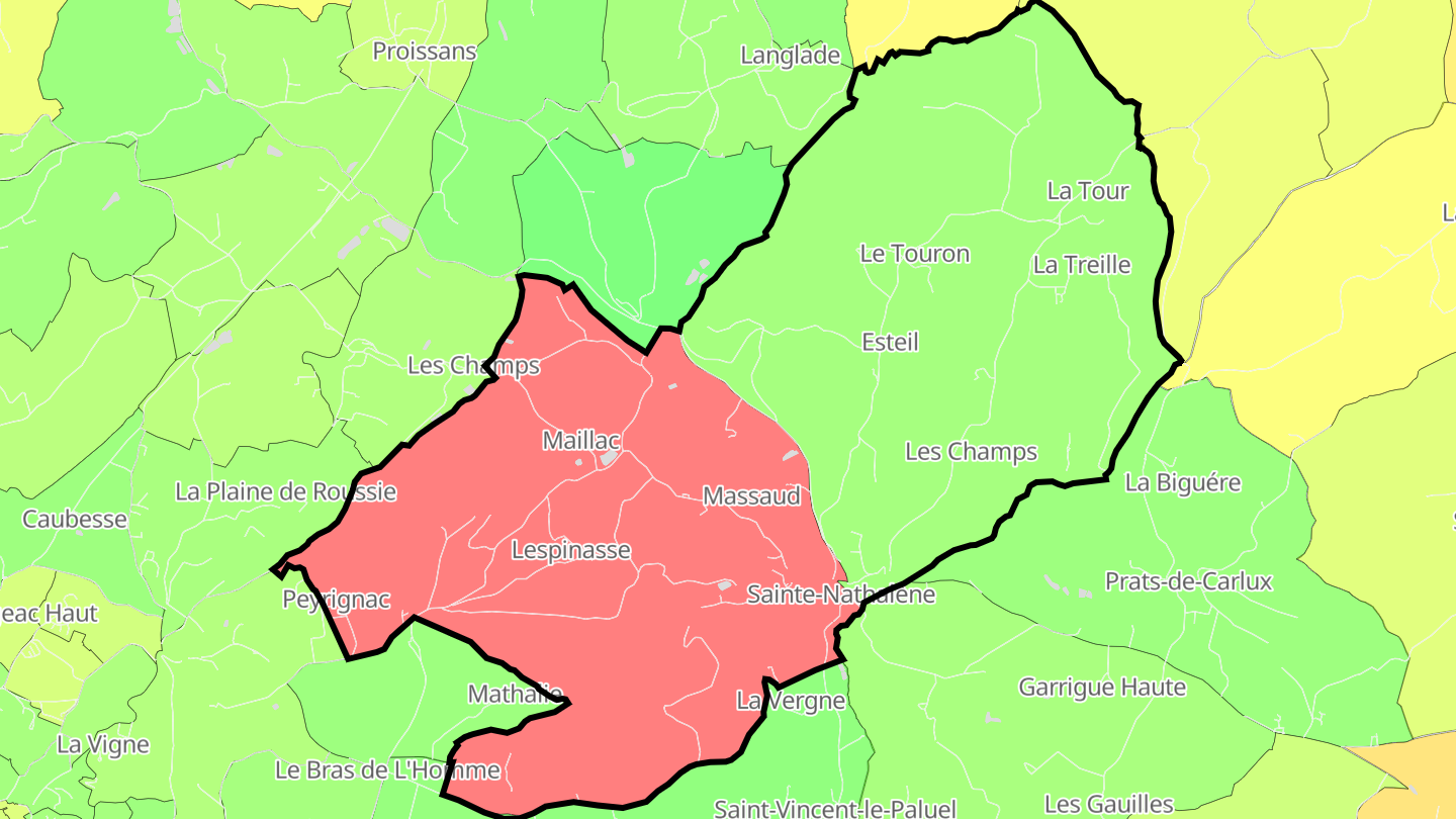 Carte des prix de l'immobilier Sainte-Nathalène