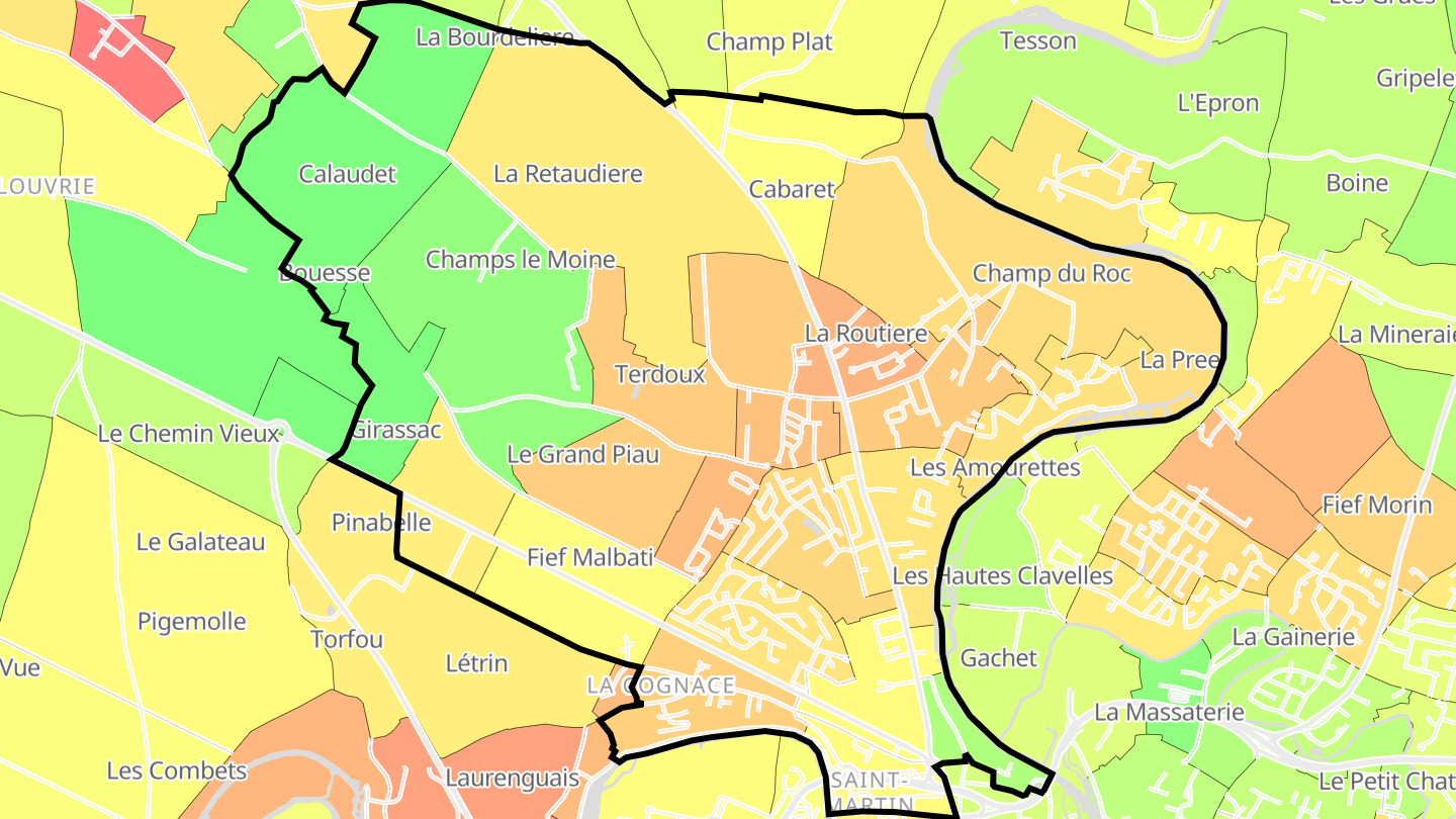 Carte des prix de l'immobilier Sainte-Pezenne