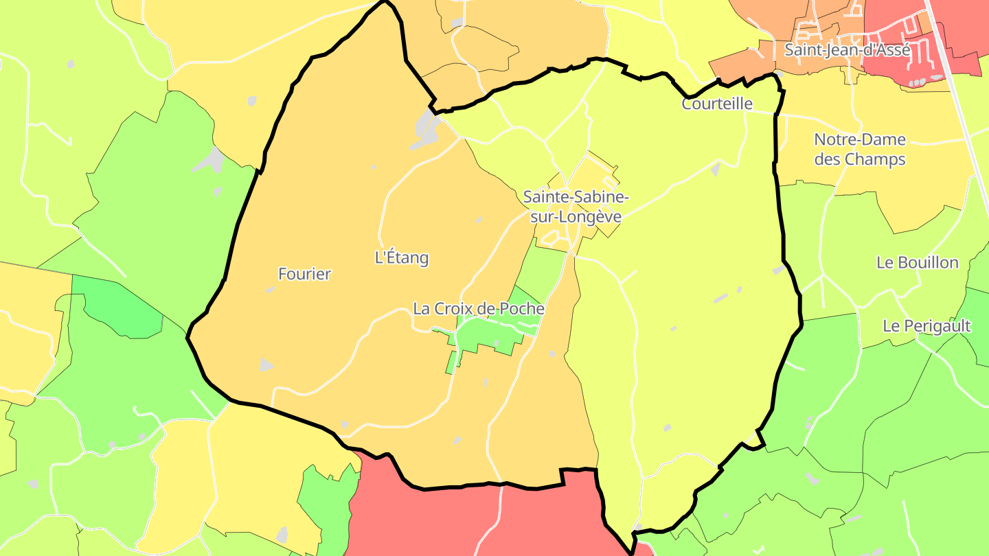 Carte des prix de l'immobilier Sainte-Sabine-sur-Longève