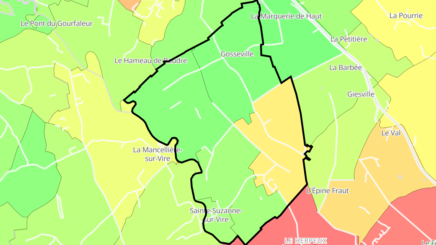 Carte des prix de l'immobilier Sainte-Suzanne-sur-Vire