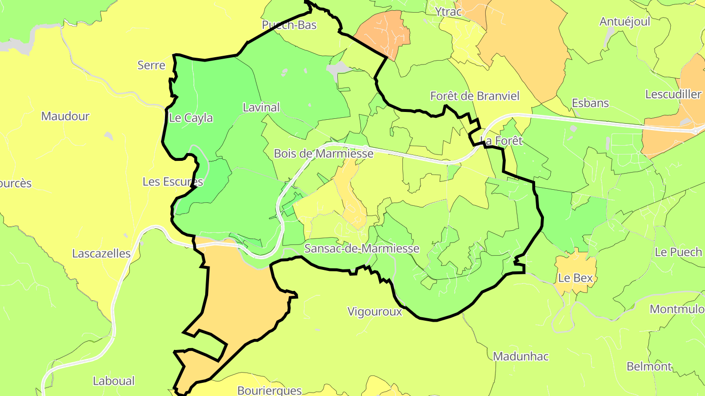 Carte des prix de l'immobilier Sansac-de-Marmiesse