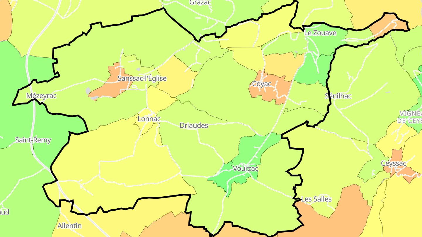 Carte des prix de l'immobilier Sanssac-l'Église