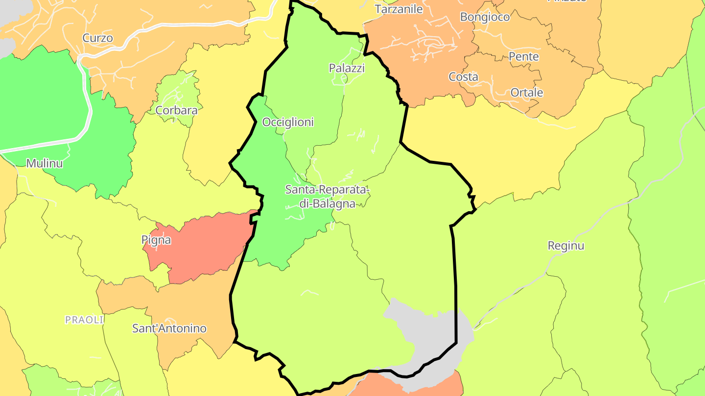 Carte des prix de l'immobilier Santa-Reparata-di-Balagna