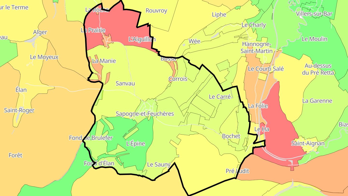 Carte des prix de l'immobilier Sapogne-et-Feuchères