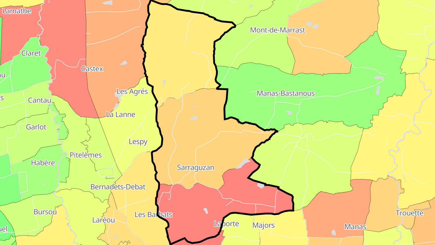 Carte des prix de l'immobilier Sarraguzan